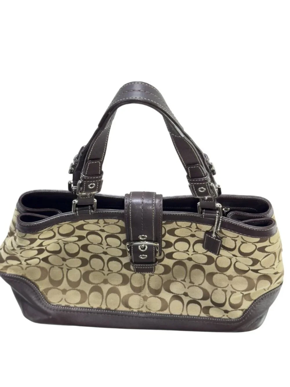 Coach Signature Women's Canvas & Leather Satchel Handbag Brown Dual Handles
